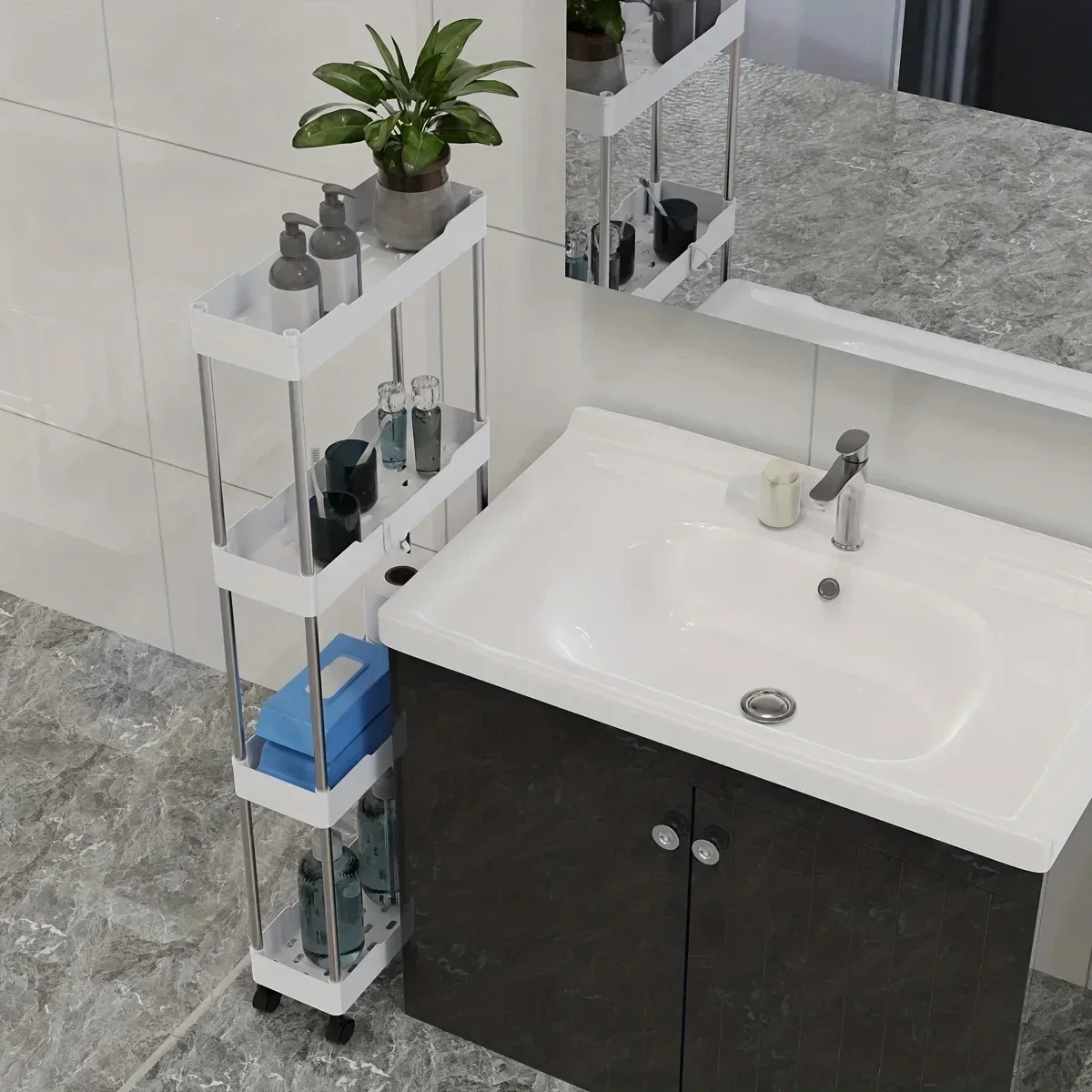 3/4 Tier Gap Rolling Storage Cart High Capacity Storage Shelf Movable Storage Rack Kitchen Bathroom Slim Organizers Storage Cart