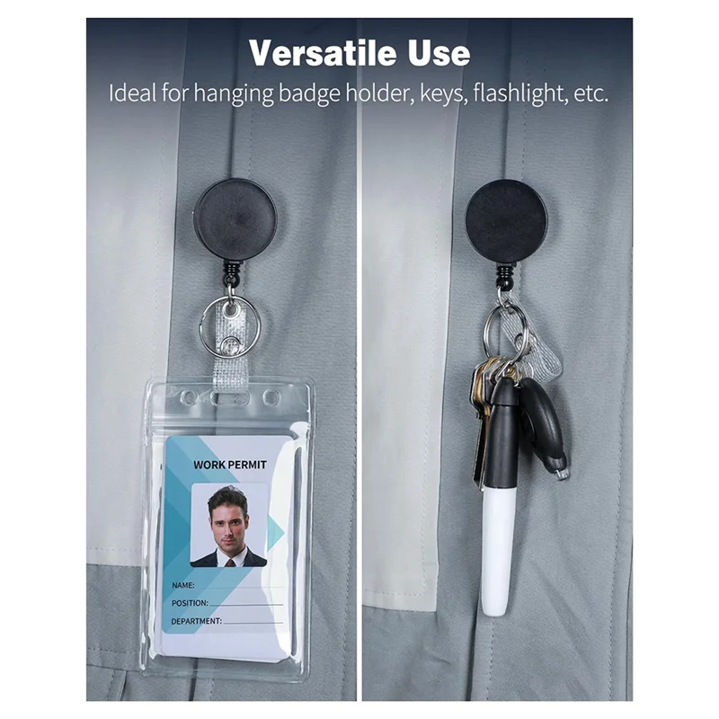 3Pack Retractable Badge Reel With Swivel Alligator Clip Heavy Duty Retractable Keychain With Stainless Steel Spring Coil