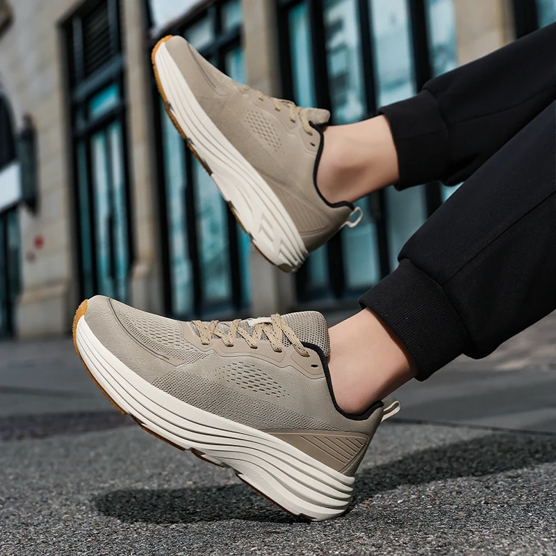 Fashionable Men's Sports Running Shoes, Mesh Breathable Spring Marathon Thick Soled Running Shoes, Sizes 39-48