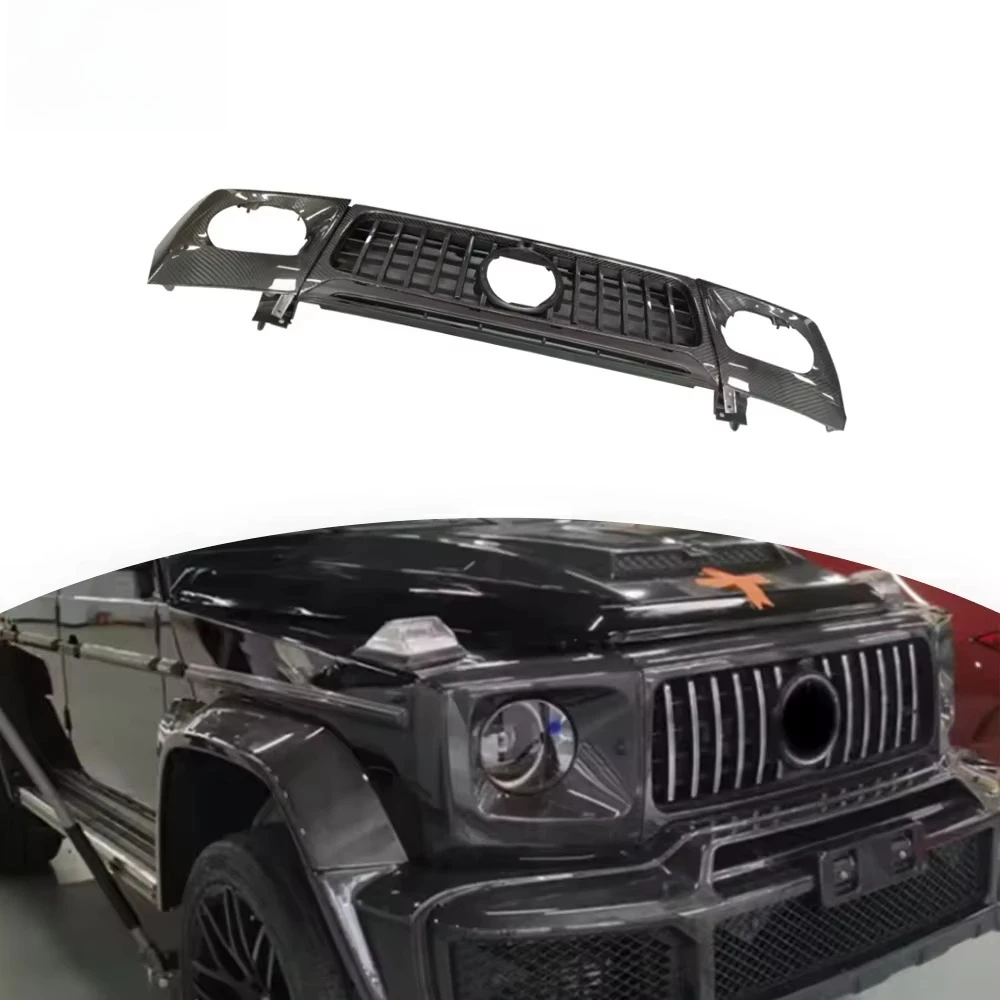 G CLASS W464 G500 G63 G400 Car Facelift Tuning Set Grille + Headlight Covers Center Grill Head Lamp Covers Carbon Black 6