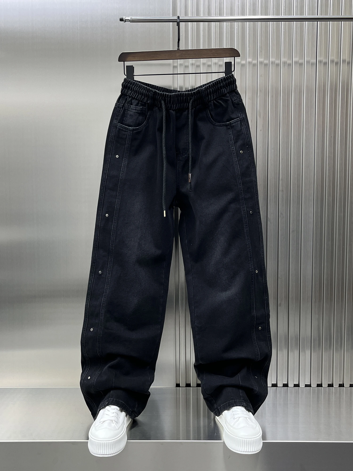 

Мужские джинсы с прямыми штанинами в американском стиле High Street, весна 2025, новые модные свободные повседневные брюки для похудения Bla