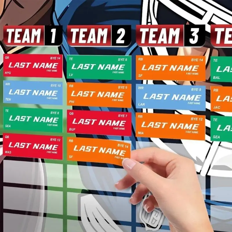 Fantasy Football Draft Board Player Label Stickers Set for Fantasy Leagues, Flexible Polyethylene Construction for Visible