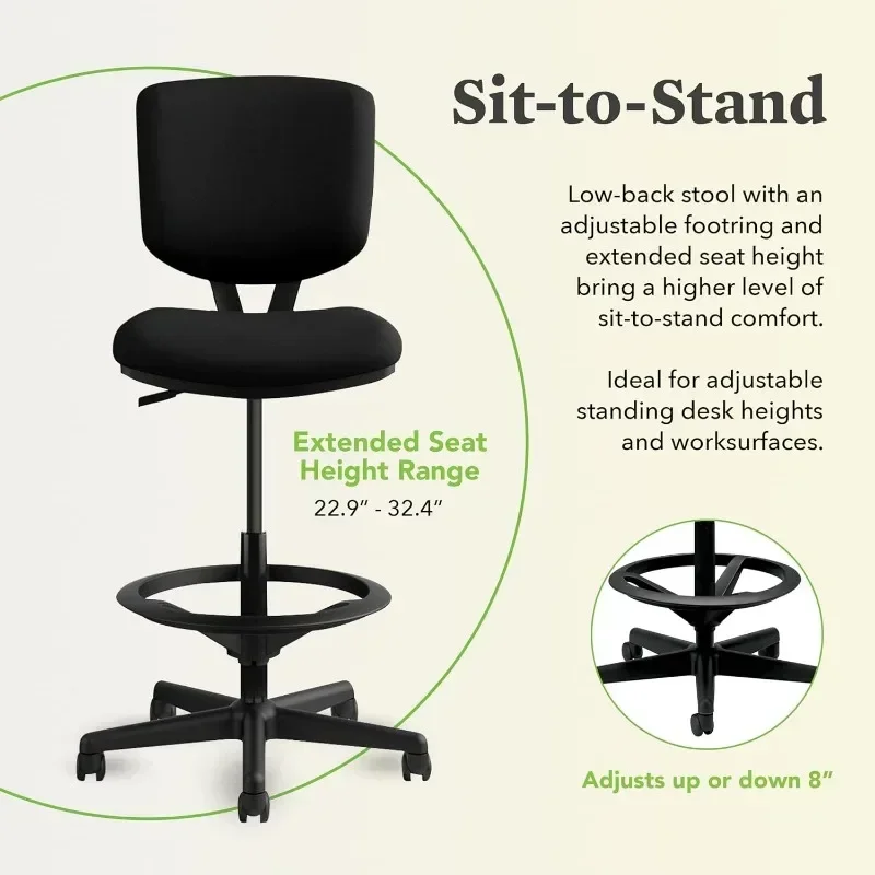 Arm loser Arbeits sitz, Hocker, schwarzer Stoff Computers tuhl muebles