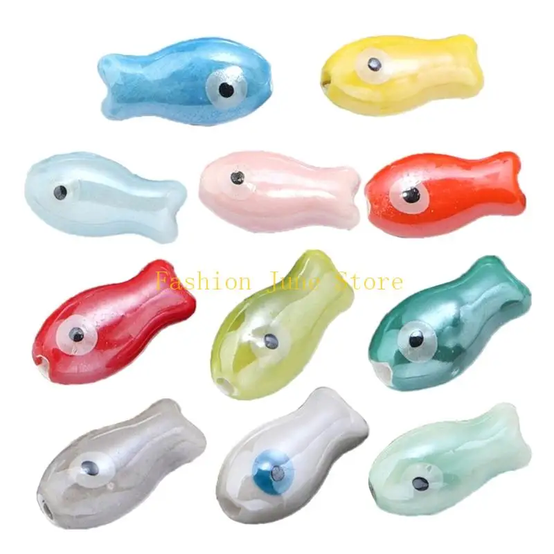 

N5KA 10 Pieces Hand Painted Ceramic Fish Charm Colorful Loose Spacer Beads For Bracelet Phone Chain Jewelry Accessories