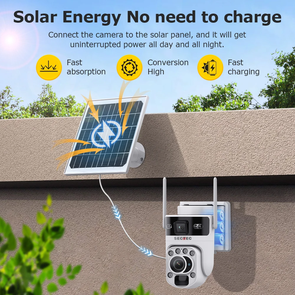 Sectec 60X optische zoom Dubbele schermen 4G zonnecamera 12MP WiFi PTZ-beveiliging PIR-detectie Auto Tracking bewakingscamera's