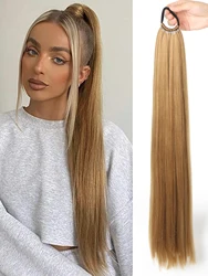 Estensione coda di cavallo sintetica ordito intorno con cravatta per capelli 24 pollici lunghi capelli intrecciati lisci intrecciati fai da te per le donne ragazze Cosplay