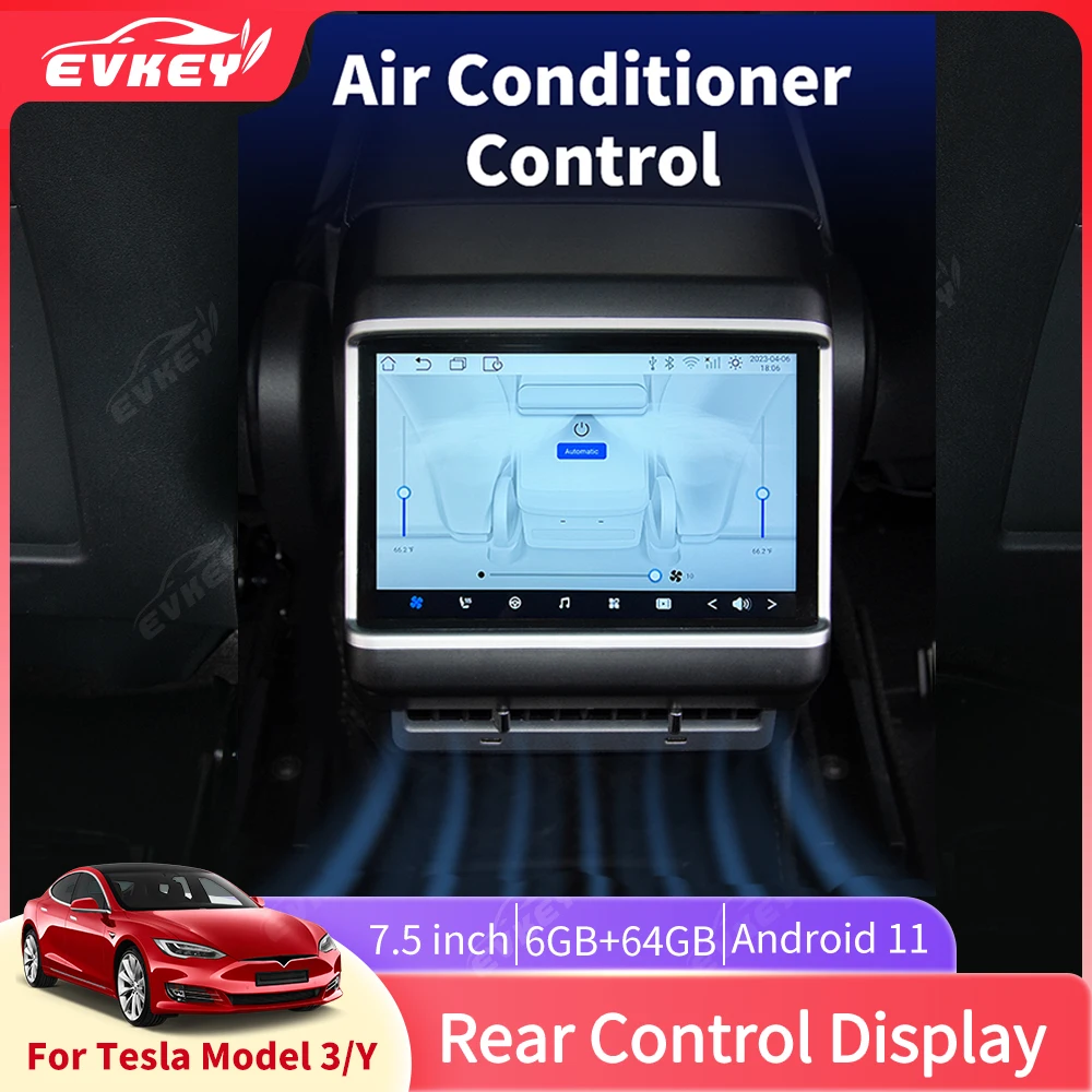 EVKEY 7.5 inch Screen For Tesla Rear Display Air Conditioner Control Panel For Model 3 Model Y Android 11.0 Multimedia Player