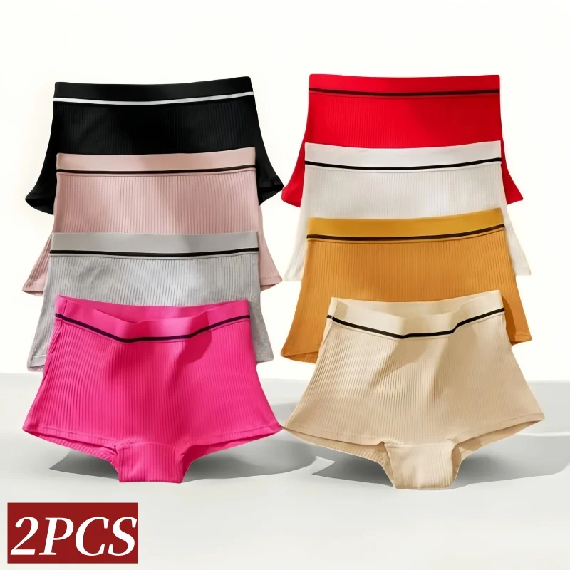 

2Pcs/Set Women Boyshort Cotton Panties Hip Wrapped Pants Sexy Lingerie Breathable Comfort Sports Underwear Female Underpants