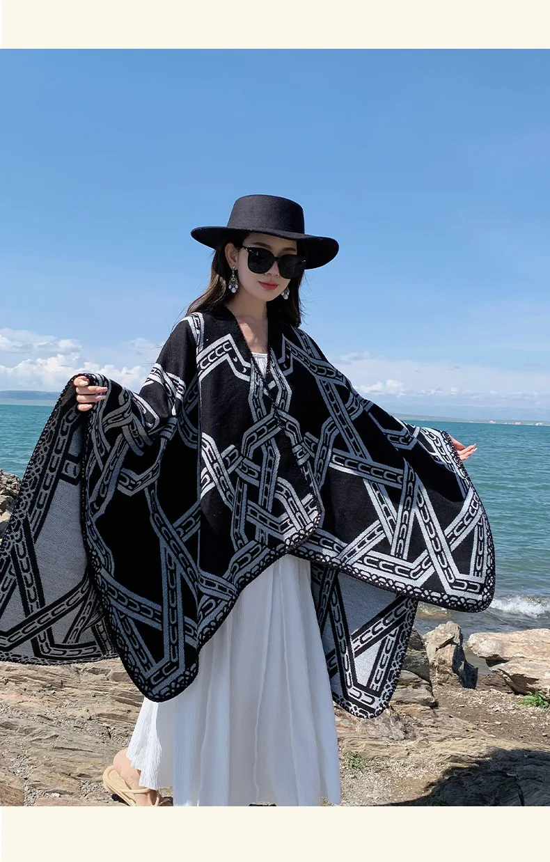 

Poncho Cape Autumn and Winter Scarves Women's Travel Shawl Imitation Cashmere European and American Ethnic Style Split Cloak