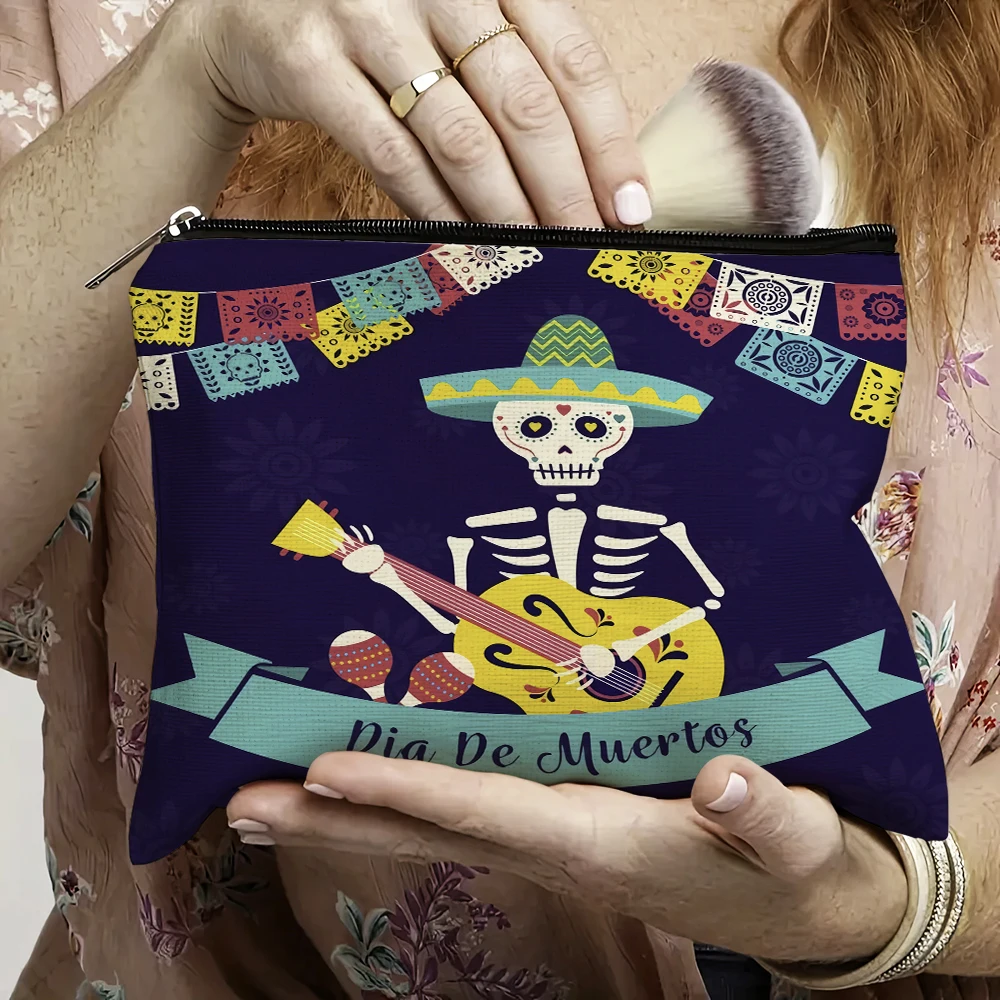

Mexican Day of the Dead cartoon Skull Girl Travel Pouch Bag Lady Makeup Bags Women Cosmetic Bags Clutch Purse Wallet Chid Gift