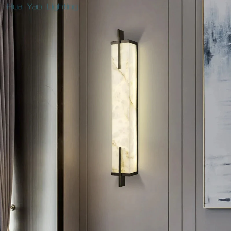 Modern Marble Wall Lamp Strip Shape Solid Brass Decorative Light for Mirror Bedroom Hallway Bedside Living Room Background Wall
