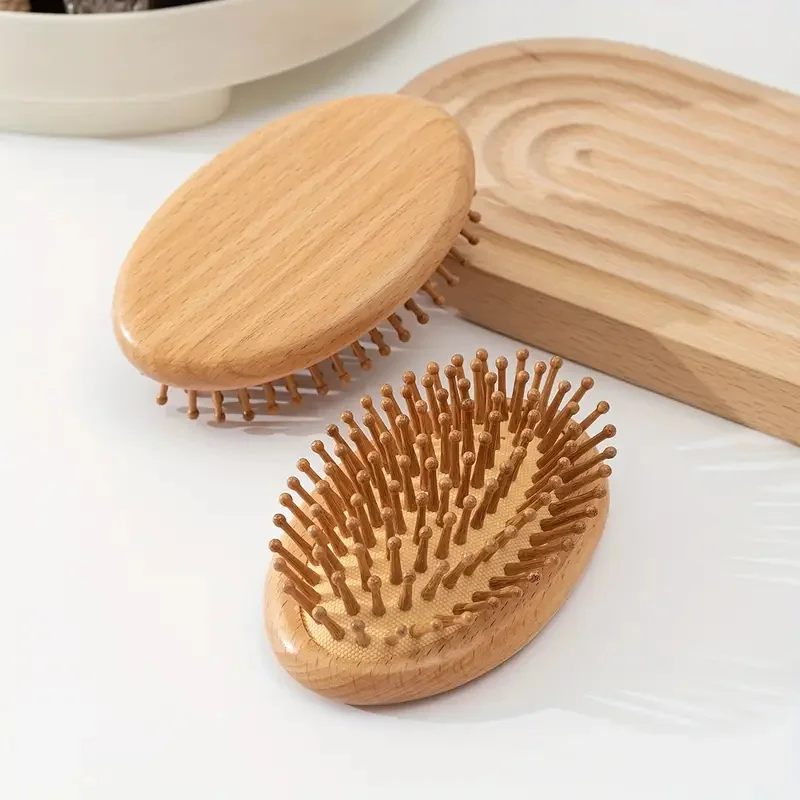 Natural Bamboo Air Cushion Massage Comb Oval-Shaped Air Cushion Combs Anti-Static Scalp Straightener Combs Hair Styling Tool