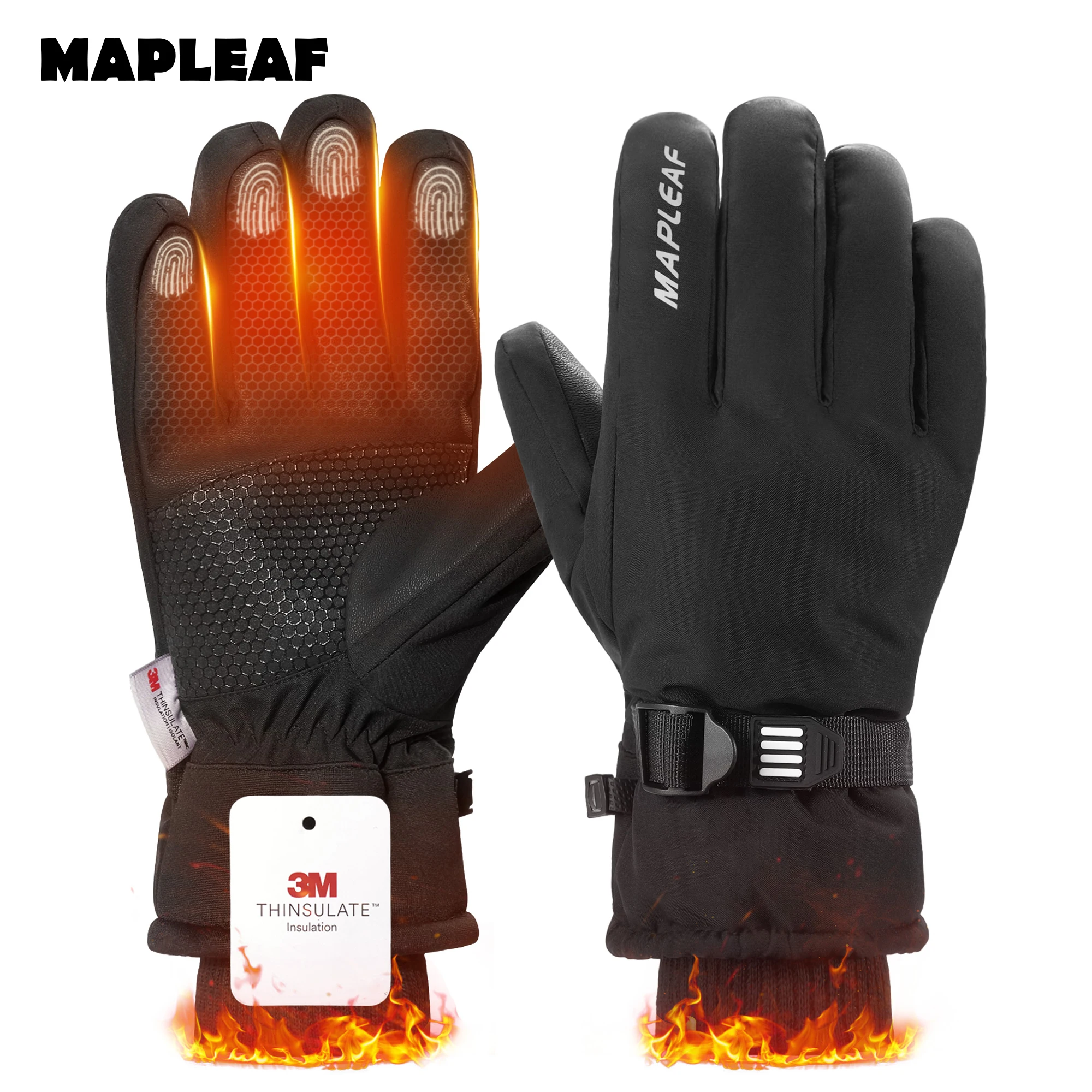 MAPLEAF Skihandschuhe, Winter, wasserdicht, winddicht, 3M Outdoor-Snowboard-Handschuhe, Schneemobil-Handschuhe, Thermo-Motorrad-Fahrradhandschuhe