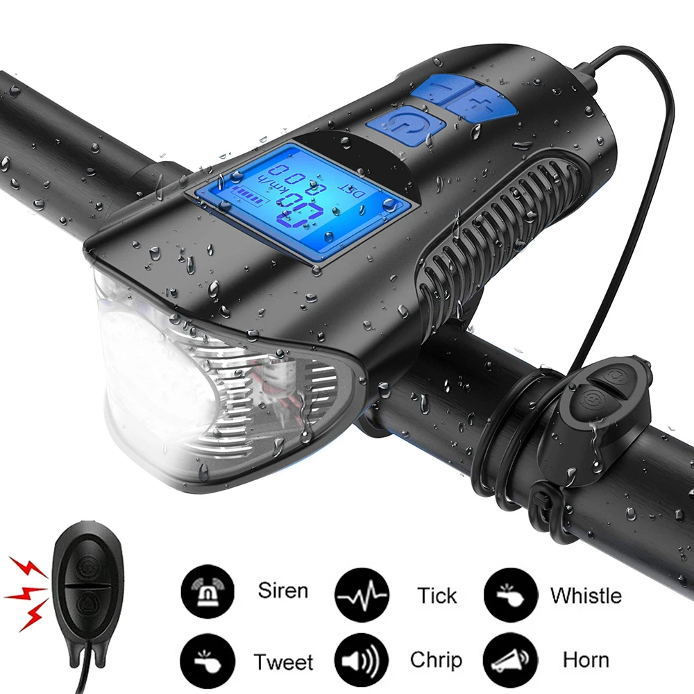 

Bicycle Light with Computer Speedometer and Warning Horn USB Bike Front Light Flashlight Cycling Head Light Bicycle Accessories