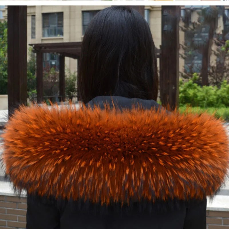 Guaxinim Fur Collar Lady Real Fur Collar Mulheres Cachecóis Casaco de Inverno Xale Natural Guarnição De Pele De Guaxinim Straight Collar Cachecóis