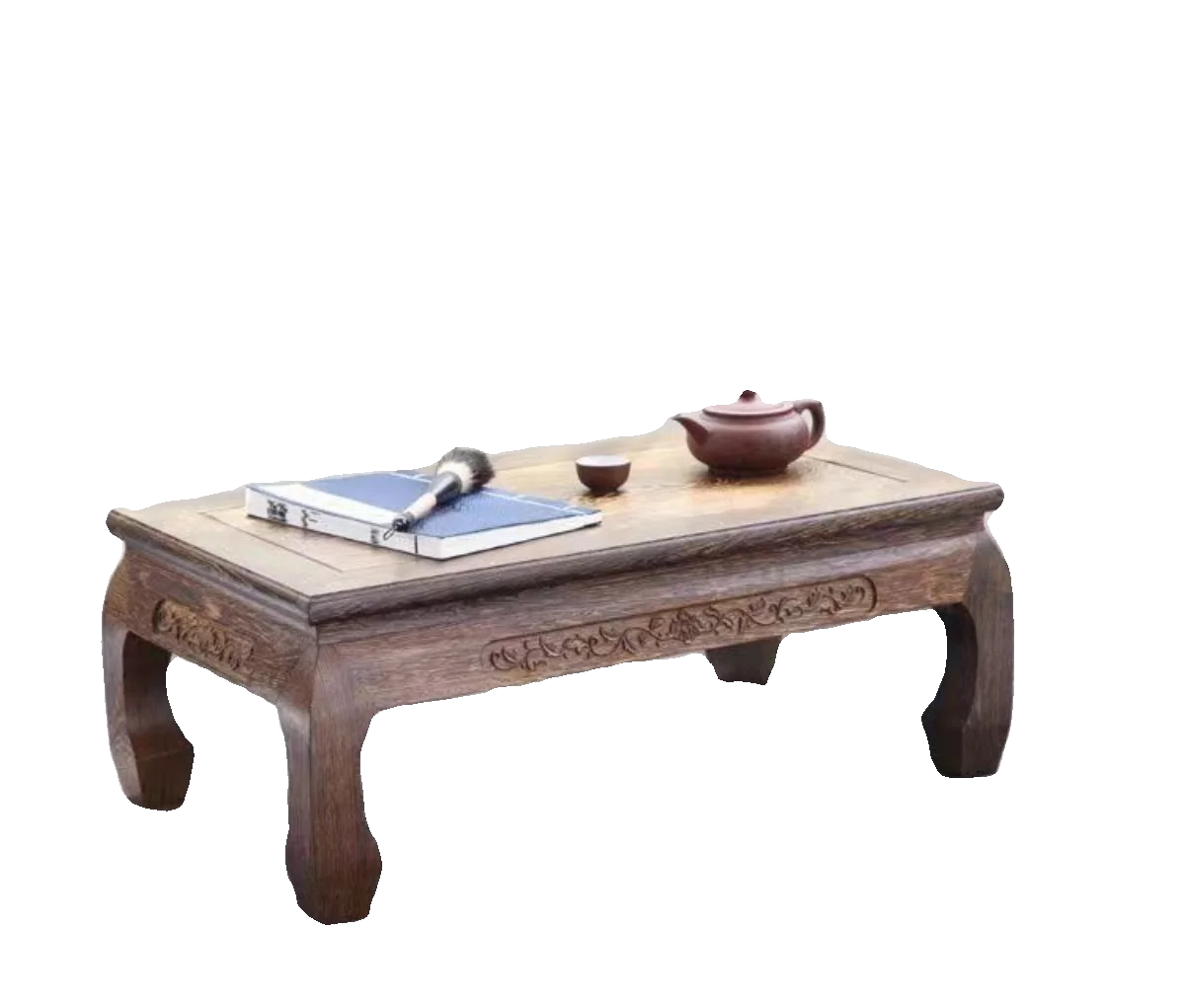 Solid wood red pear chicken wings wood carving flower antique tea table tatami low table bay window table