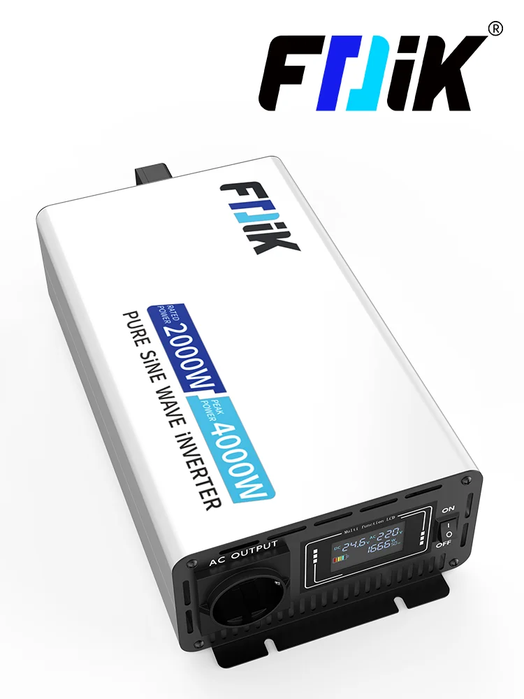 FDIK 24V 4000W Onduleur à onde sinusoïdale pure avec écran couleur, convertisseur d'énergie solaire 220V pour le camping
