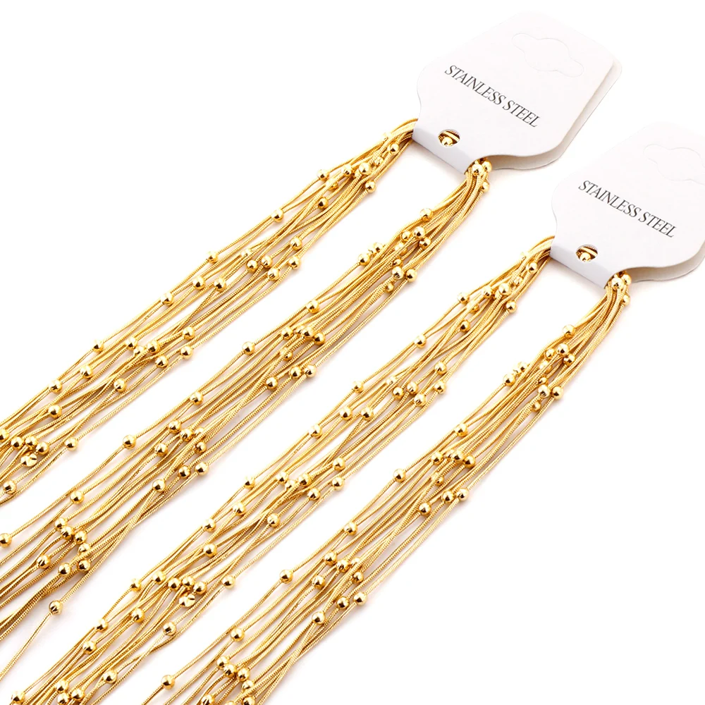 LUXUSTEEL 5pcs lots Stainless Steel Round Beaded Snake Chains Necklace Collar Women Accessories Golden silvery Wholesale