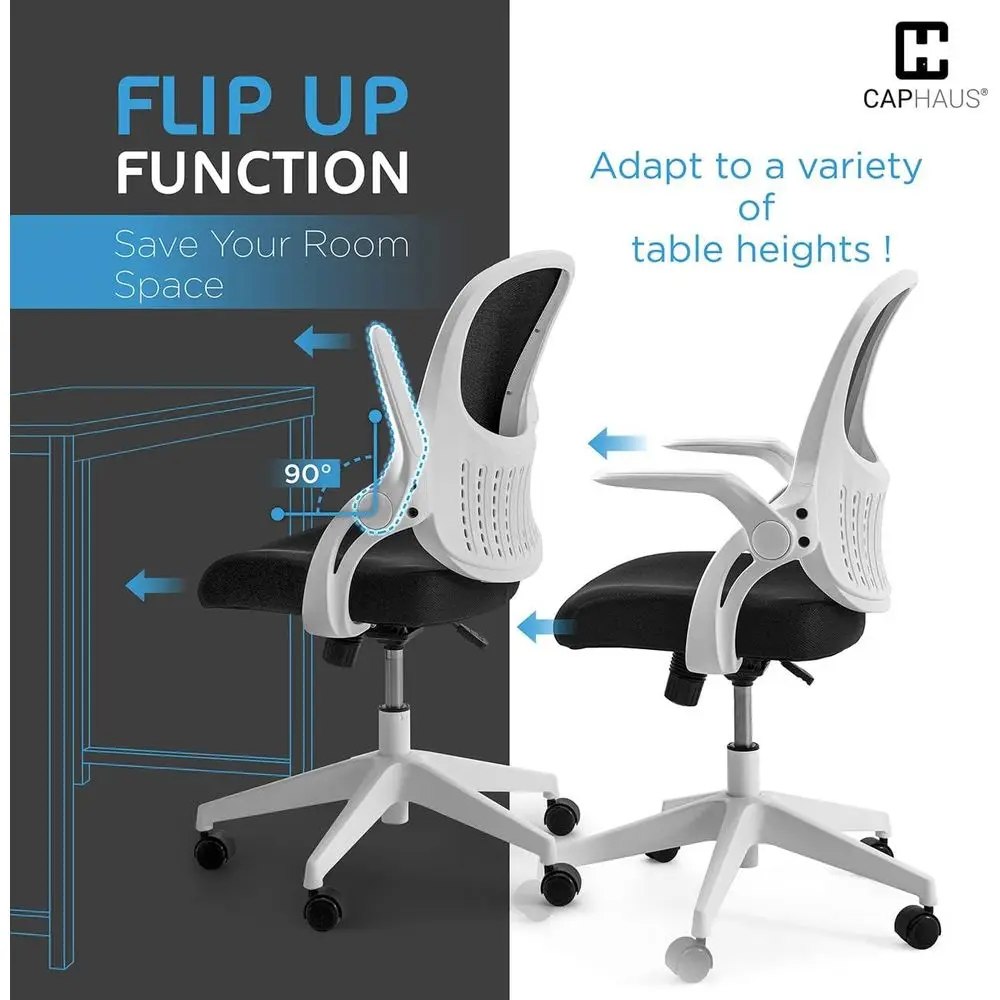 Breathable Mesh Ergonomic Swivel Chair with Flip-Up Backrest, Adjustable Height, Lumbar Support, and Rolling Wheels for Home Off