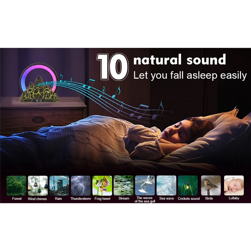 

AS94-Table Lamp LED Sunrise Ambient Light With Built-In BT Speaker Alarm Clock Wireless Charging Function Support Tuya App-B Dur