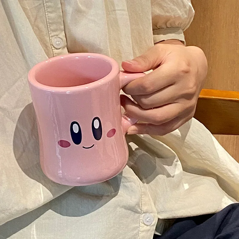 Kirbys Coffee Mug Anime Cute Expression Figure Tea Cup Cute Smiling Face Tumbler Woman Glass Office Home Water Goblet Girl Gift