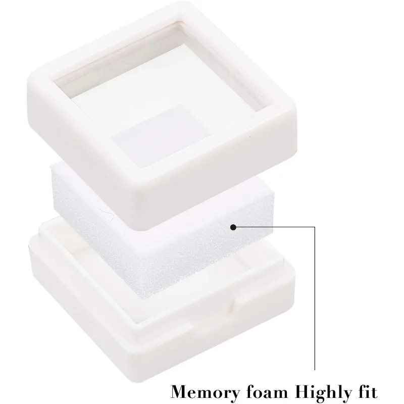 36PCS White Gemstone Display Box Mini Square Acrylic Jewelry Box Container 1.2x1.2x0.6 with Clear Top Lids and Sponge