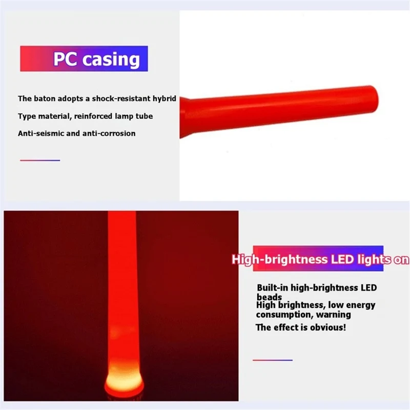 Airport Light Wand 36.5cm LED Traffic Control Stick Portable Flashing Safety Wand Wrist Strap for Outdoor Night Use