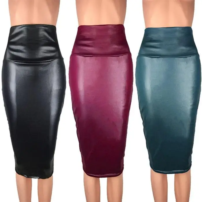 

Matte Leather Wrap around High Waist Skirt for Women Commute Sle mid Length Pure Color Busin Casual Faion Skirts