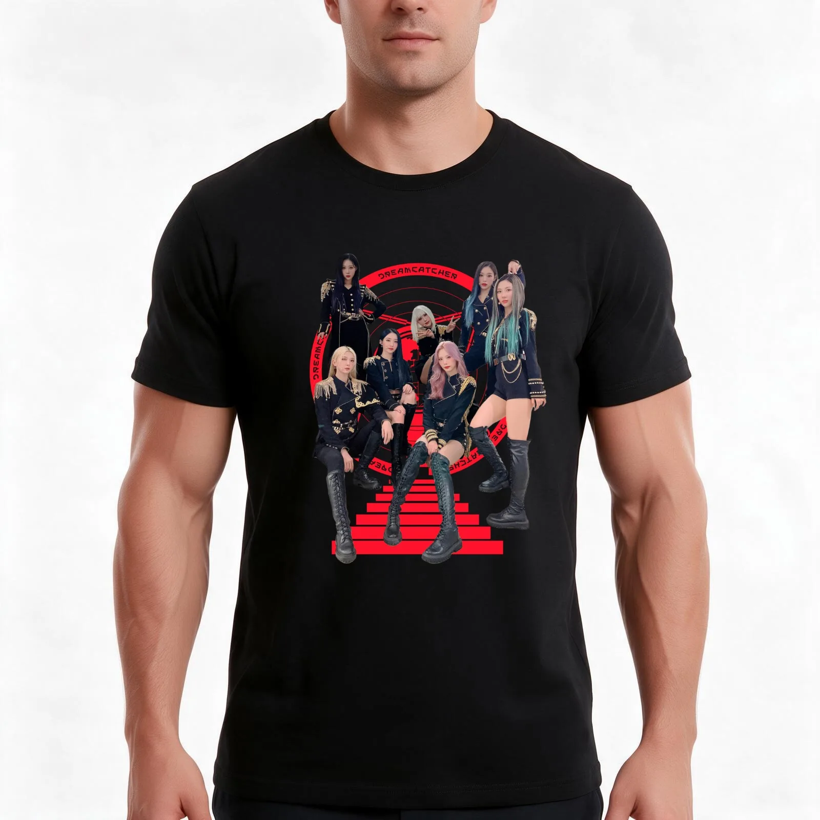 DREAMCATCHER A:FU GROUP PIC WITH LOGO T-Shirt, Summer Casual Cotton Tee, Oversized Streetwear Tops, Vintage Graphic Print