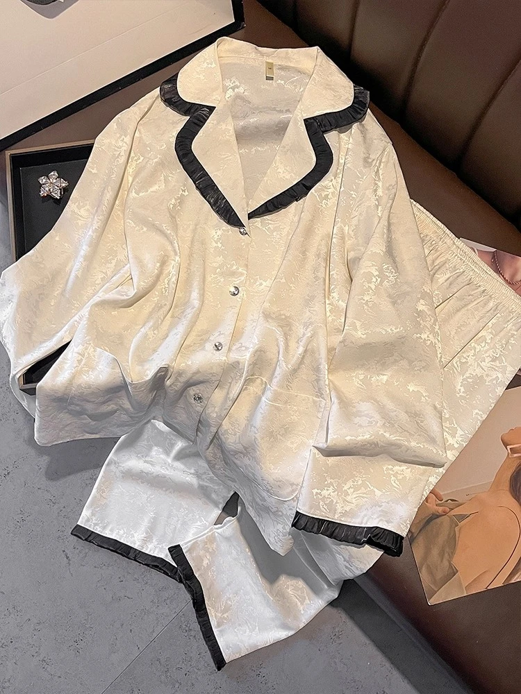 

New sleepwear long sleeved sweet and high-end mulberry silk home suit set