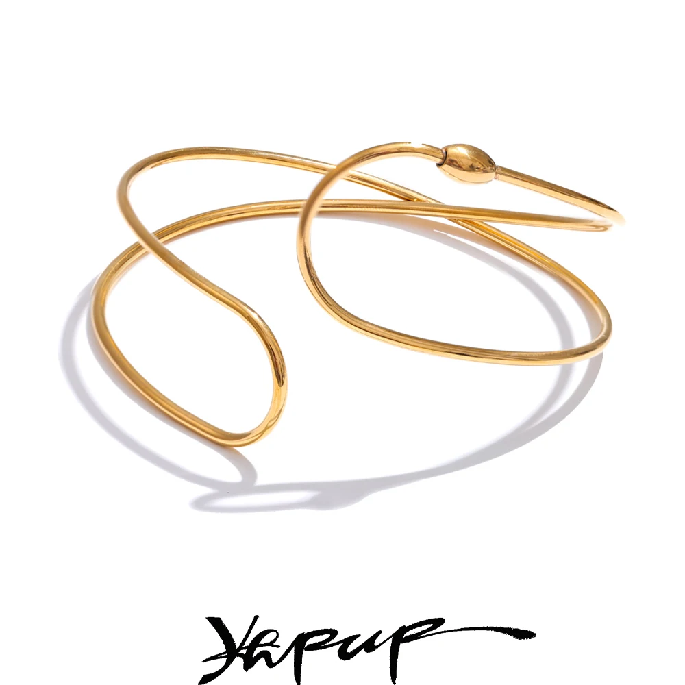Yhpup Minimalist Stainless Steel Double Layer Hollow Cuff Bracelet Bangle PVD Plated Fashion Geometric Waterproof Wrist Jewelry