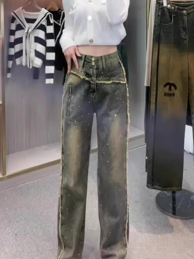 

Slimming Wide Leg Jeans High Waist Straight Cut Loose Small Size Trendy Pants Spring Autumn Women's Faion Denim Trousers