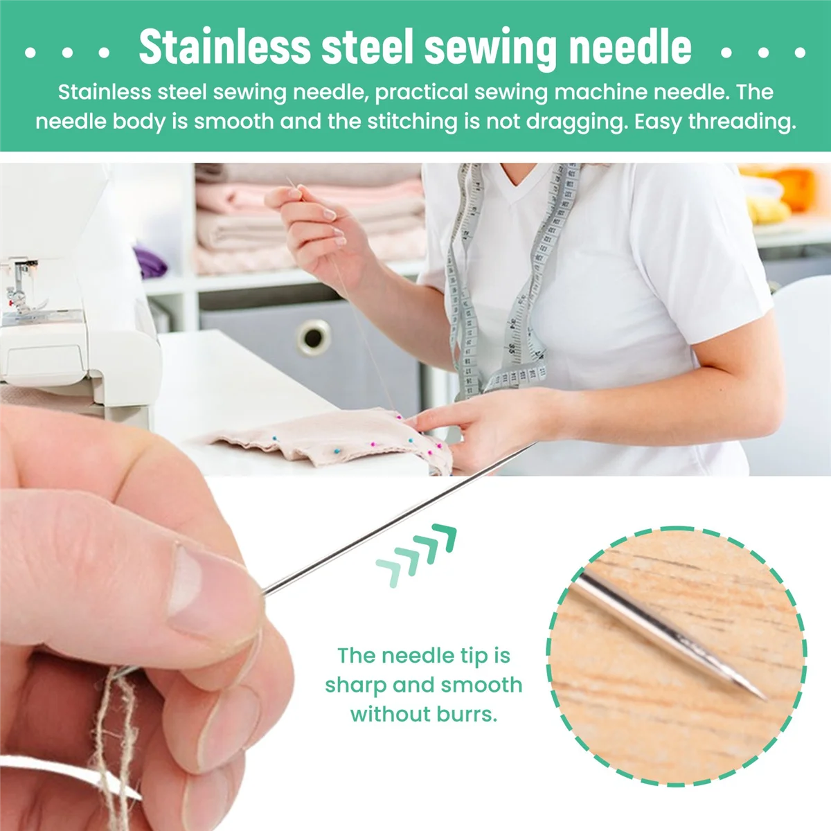 25 aghi per cucire grandi - 5 misure di aghi per cucire a mano con occhi grandi in tubo trasparente per cucitura e lavorazione