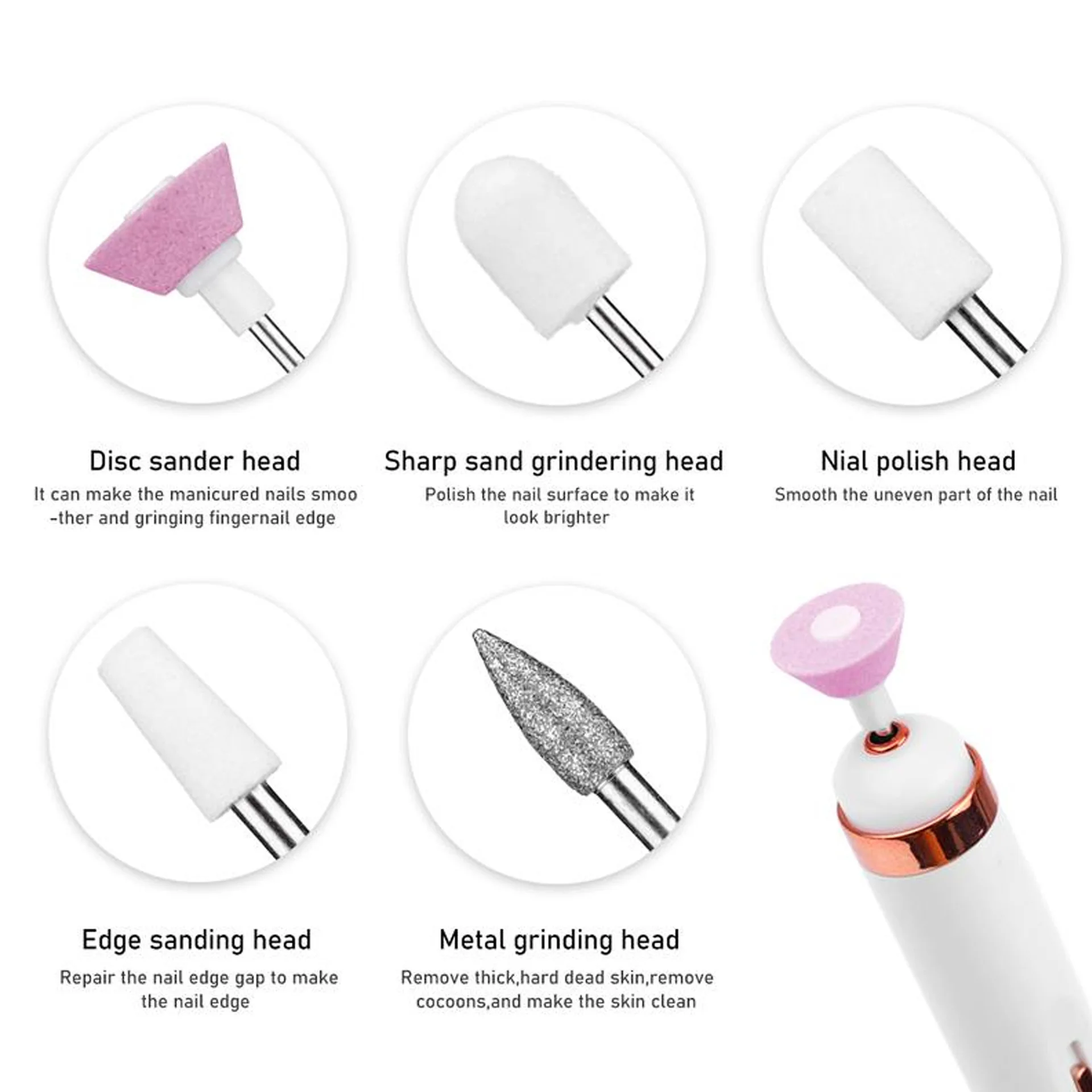 5-in-1 elektrische Nagellack-Bohrmaschine, USB-Aufladung, tragbare Maniküre, Peeling, Polierstift, Acryl-Gel-Entferner-Werkzeuge