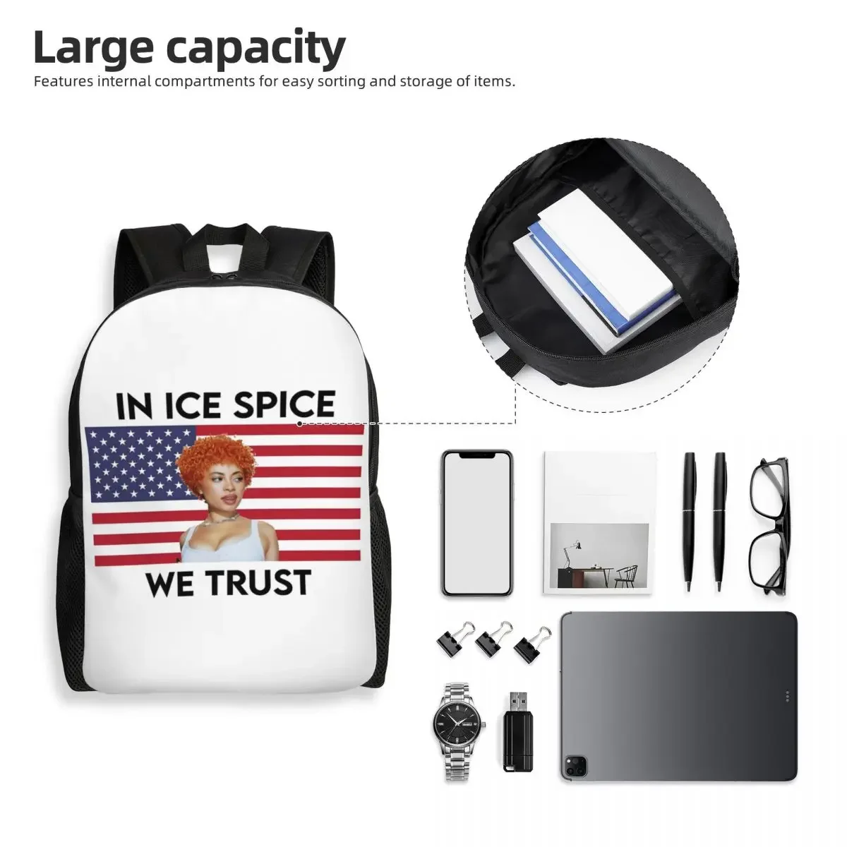 Custom In Ice Spice We Trust Flag Backpacks for Boys Girls School College Travel Bags Men Women Bookbag Fits 15 Inch Laptop