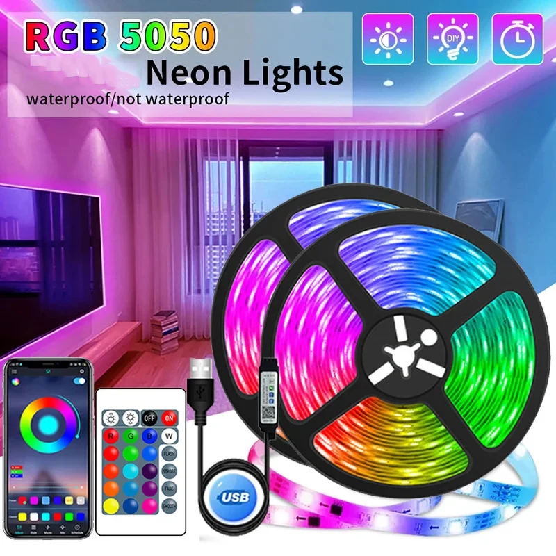 DC5V RGB 5050 USB LED Strip Light 1/3/5M USB 24key Bluetooth Remote Control Flexible Lamp Tape For TV Background Home Decor