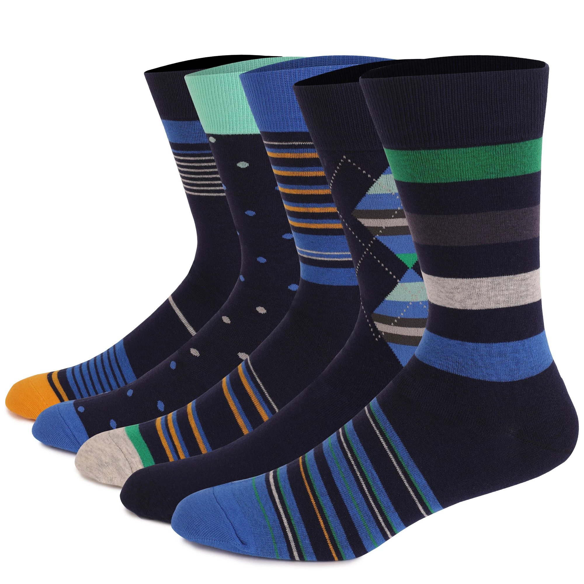 5 Pairs Men's Dress Socks Plus Size，High Quality Combed Cotton Crew Socks，Black Cool Argyle Breathable Casual Socks for Men
