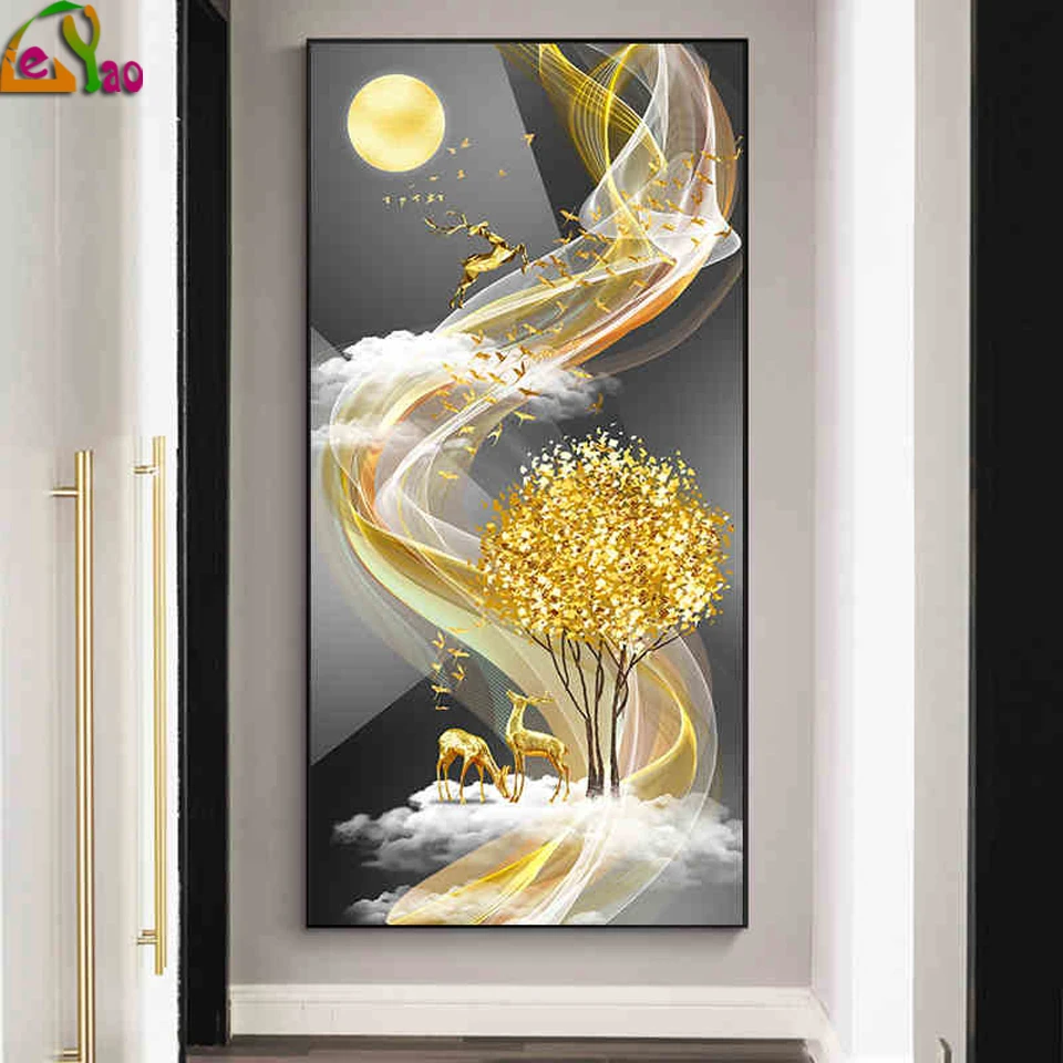 Elk Fortune Tree 5d Diamond Painting Living Room New Aisle Corridor Full Drill Square/Round Puzzle Diamond Embroidery Art 5d