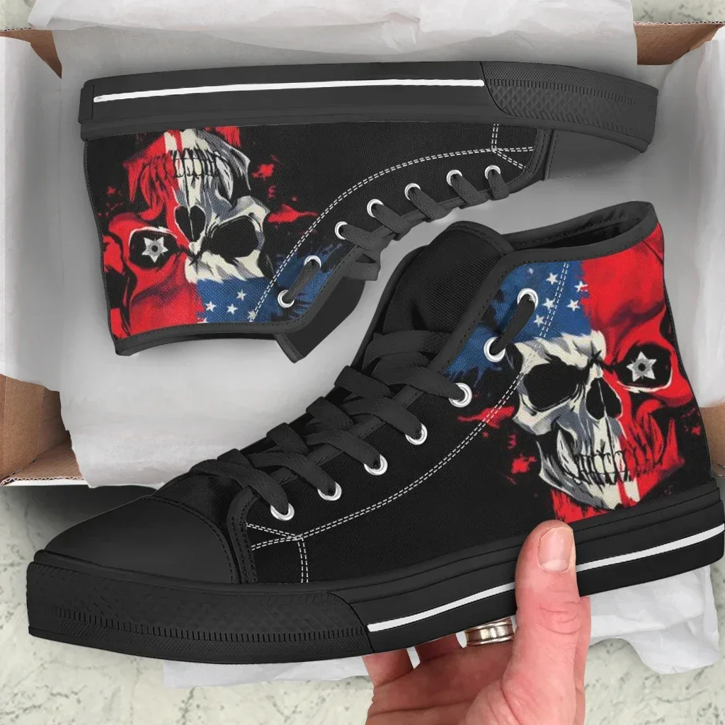 

Custom Made Men Canvas Shoes US Flag Skull Design Spring Autumn Casual High Top Sneakers Student Casual Shoes for Male Zapatos