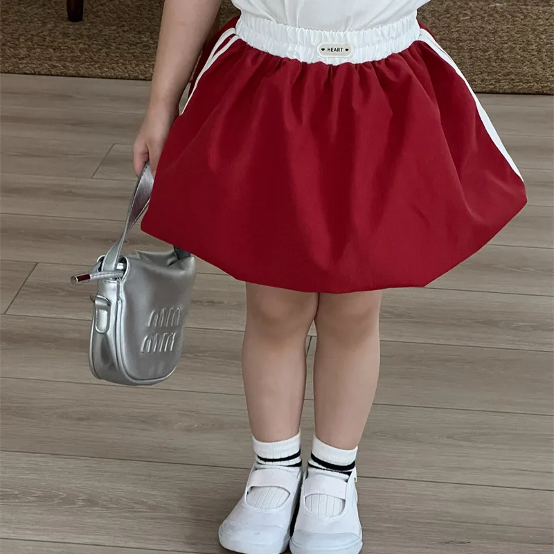 

Летняя юбка трапециевидной формы для маленьких девочек, детская одежда контрастного цвета, хлопковые юбки для малышей, спортивная одежда с высокой талией, От 2 до 8 лет