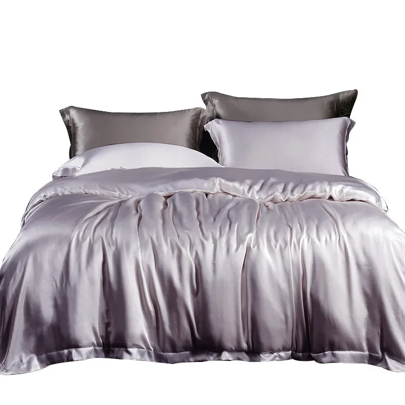 Silk bed four-piece cross-border light luxury mulberry silk solid color bedding kit