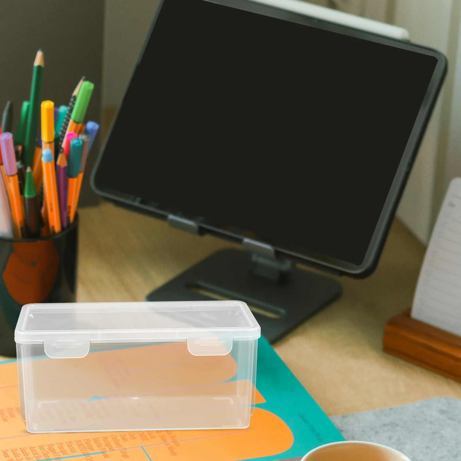 3Pcs Storage Box Clear Plastic Snap-Lid Design Large Capacity for School Office Supplies Organization Kids Pencil Case Craft