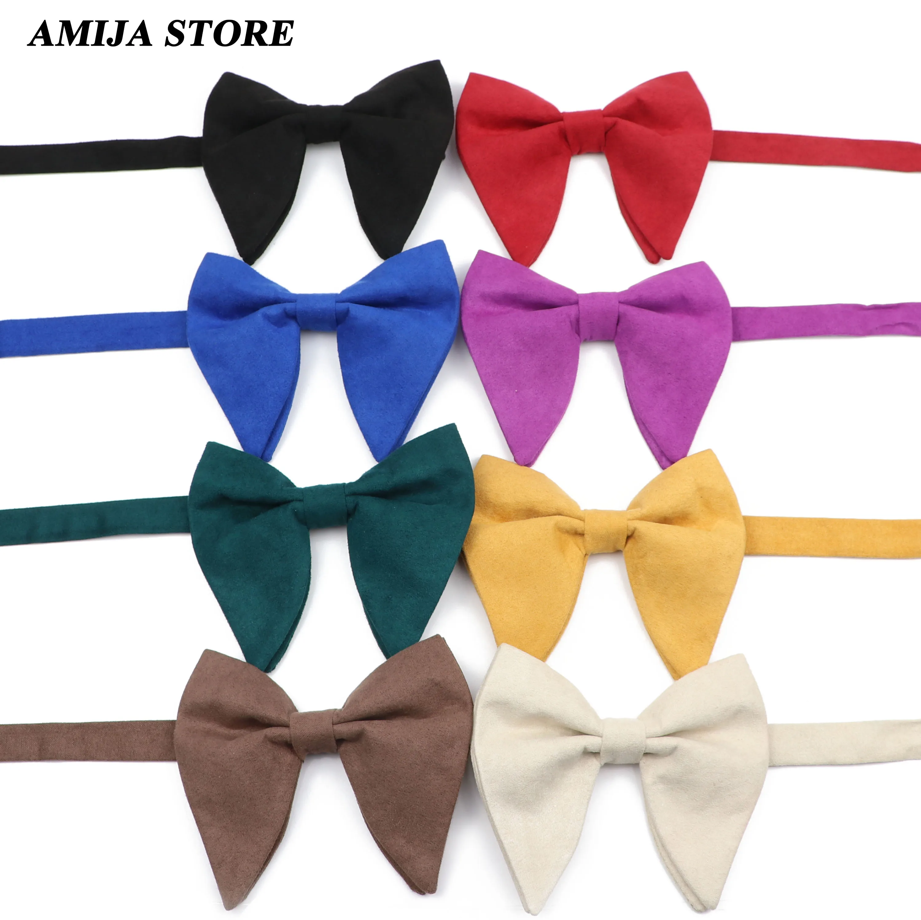 

Soft Micro Suede Big Bowties Solid Color Wedding Party Funeral Mens Cravat Thick Women Butterfly Male Accessory Groom Bow Ties