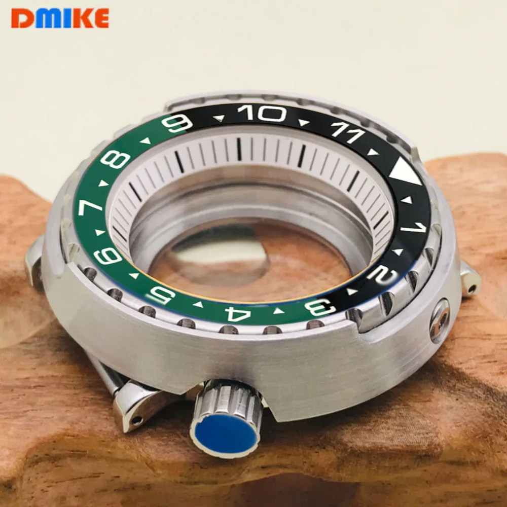 47mm Tuna Canned Watch Case Green Luminous Bezel Case Fit For NH35 NH36 7S26 Movement Transparent Back Cover Watch Case Spare