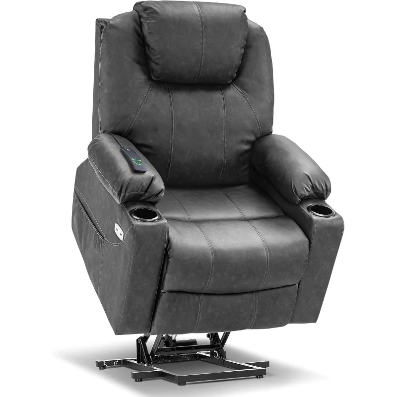 

Electric Power Lift Recliner Chair Sofa with Massage and Heat for Elderly, 3 Positions, 2 Side Pockets, and Cup Holders