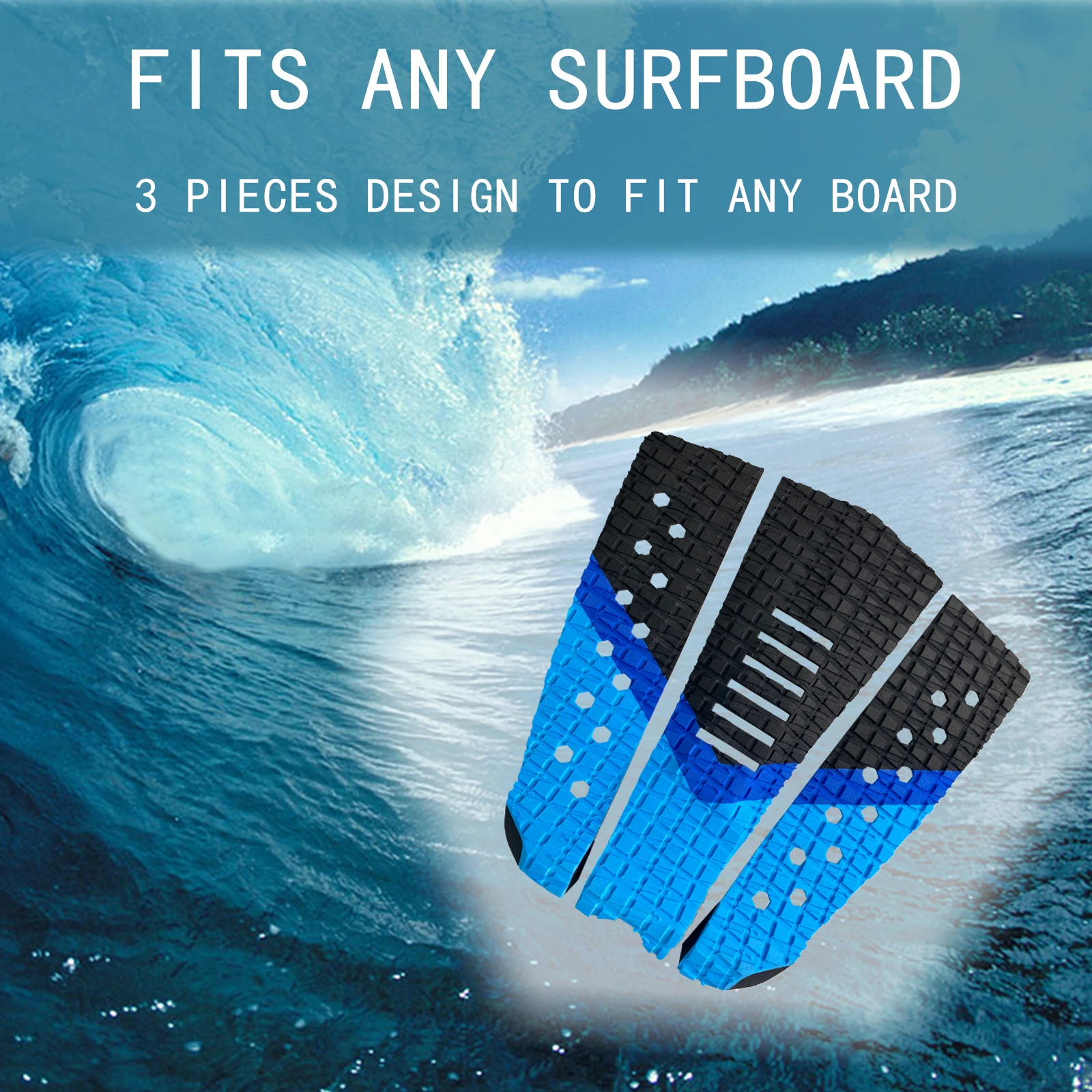 

3PCS EVA Surfboard Traction Pad Non-Slip Deck Grip Mat for All Surfboards Skimboards Blue Black