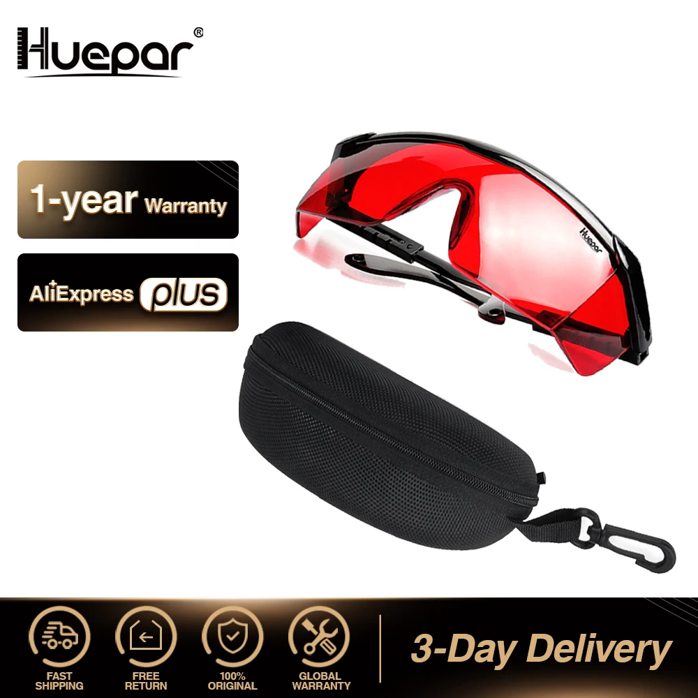 Huepar Red Laser Enhancement Glasses Adjustable Laser Safety Glasses Protection Eyewear Cross Line Rotary Protective Glasses