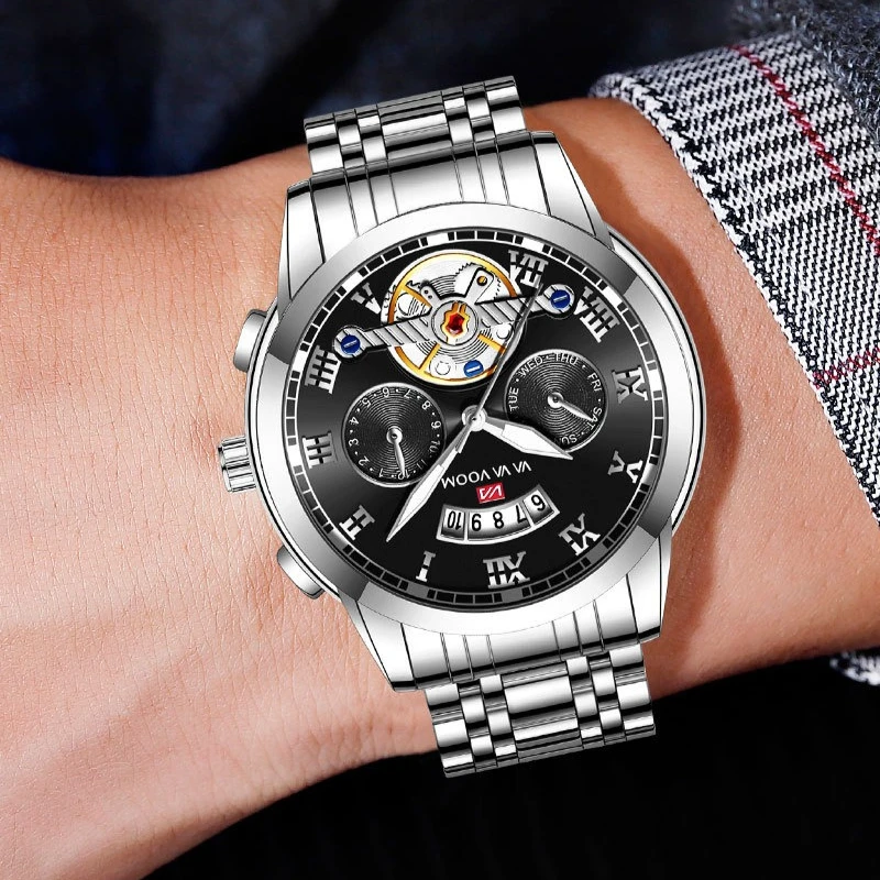 ساعات توربيون فاخرة من الفولاذ المقاوم للصدأ متعددة الوظائف مضيئة مقاومة للماء ساعات فولاذية للرجال