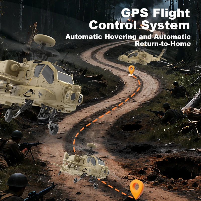 YUXIANG New Remote Control Helicopter 1:34 F11H AH-64 Apache Armed Simulation Helicopter with GPS Positioning and Smart Return