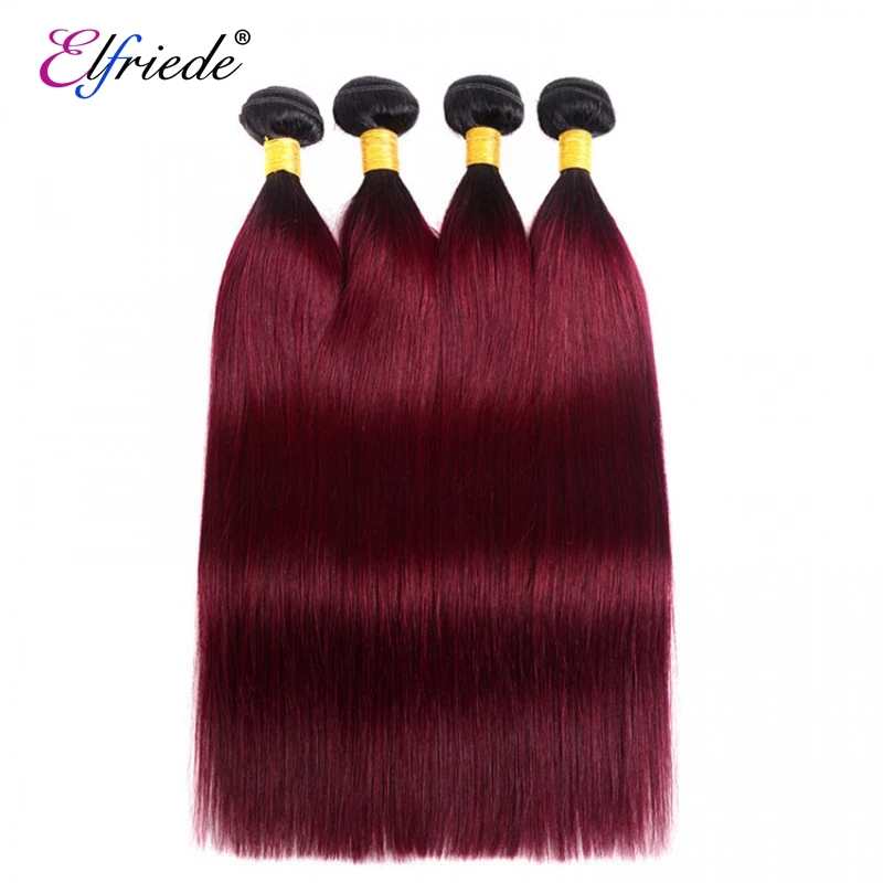 Elfriede #1B/99J Burgundy Straight Human Hair Bundles 100% Remy Human Hair Extensions 3/4 Bundles Deals Human Hair Sew In Wefts